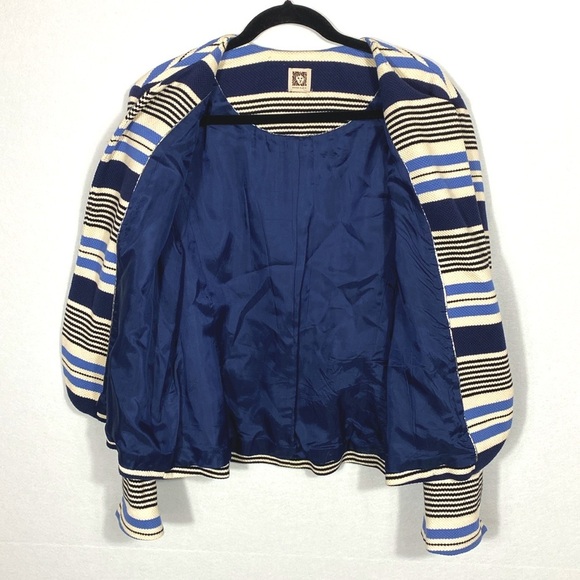 Anne Klein Stripe Tulip Hem Jacket Blue and Cream - Picture 10 of 14